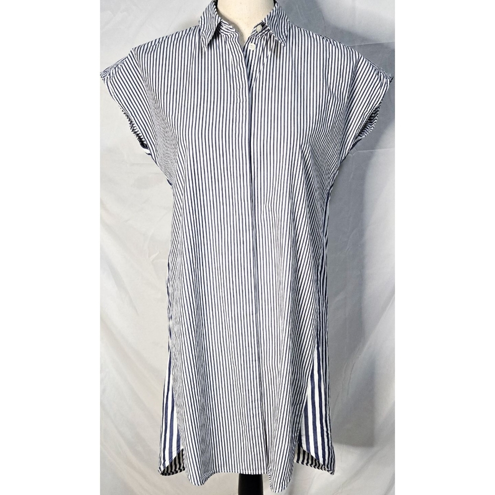 Madewell Button Down Dress Shift Striped Blue White Collared Shirtdress
